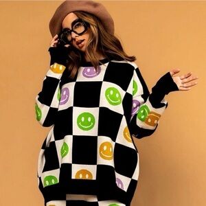 Dressed in LALA Black and White Smiley Sweater (Top Only)